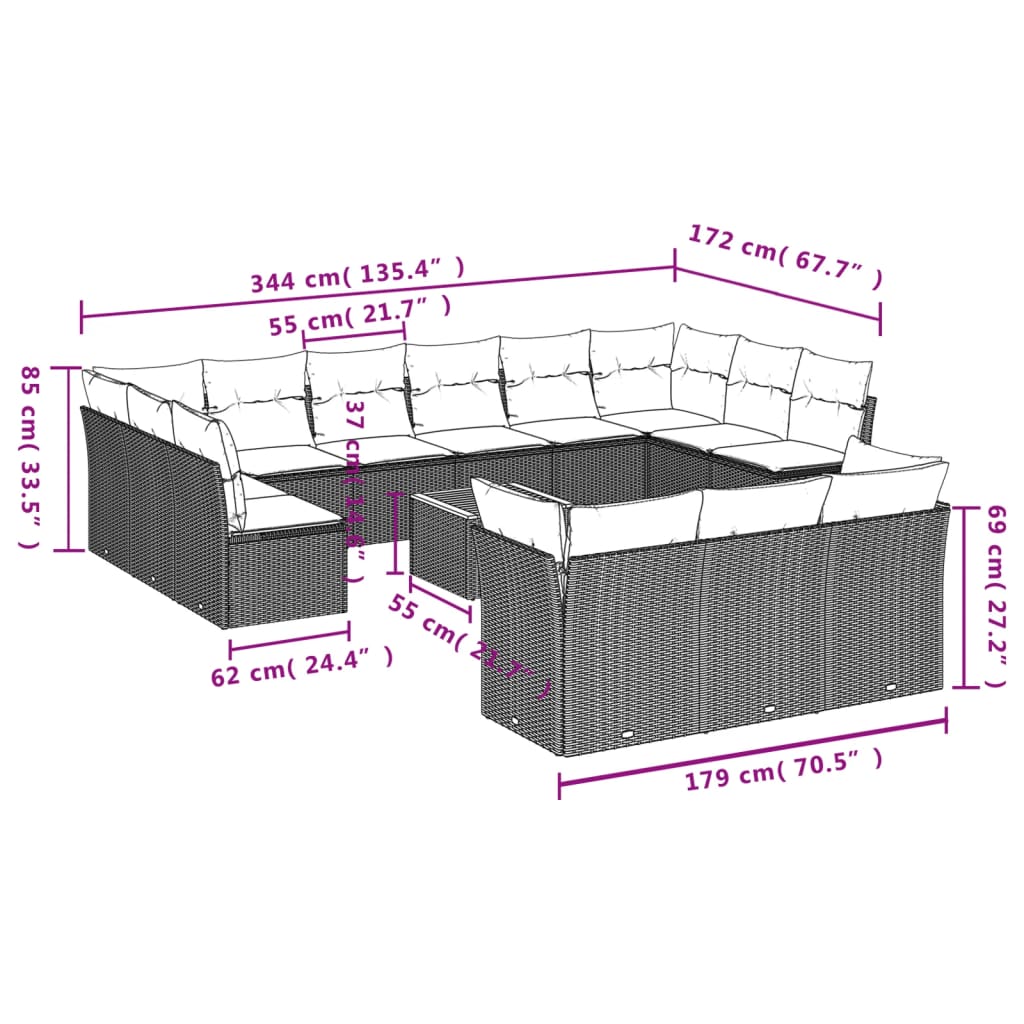 14-delige Loungeset met kussens poly rattan