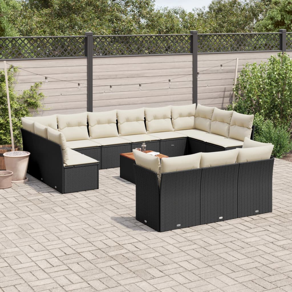 14-delige Loungeset met kussens poly rattan beige