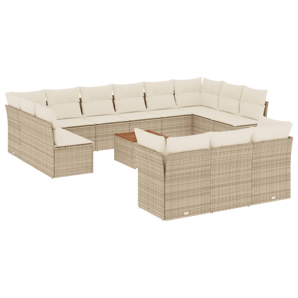 14-delige Loungeset met kussens poly rattan beige