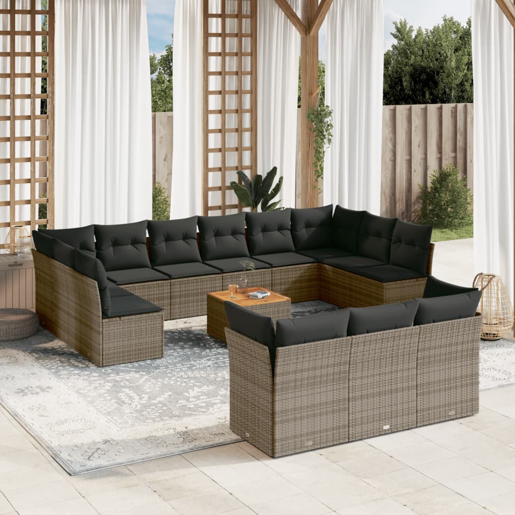 14-delige Loungeset met kussens poly rattan beige