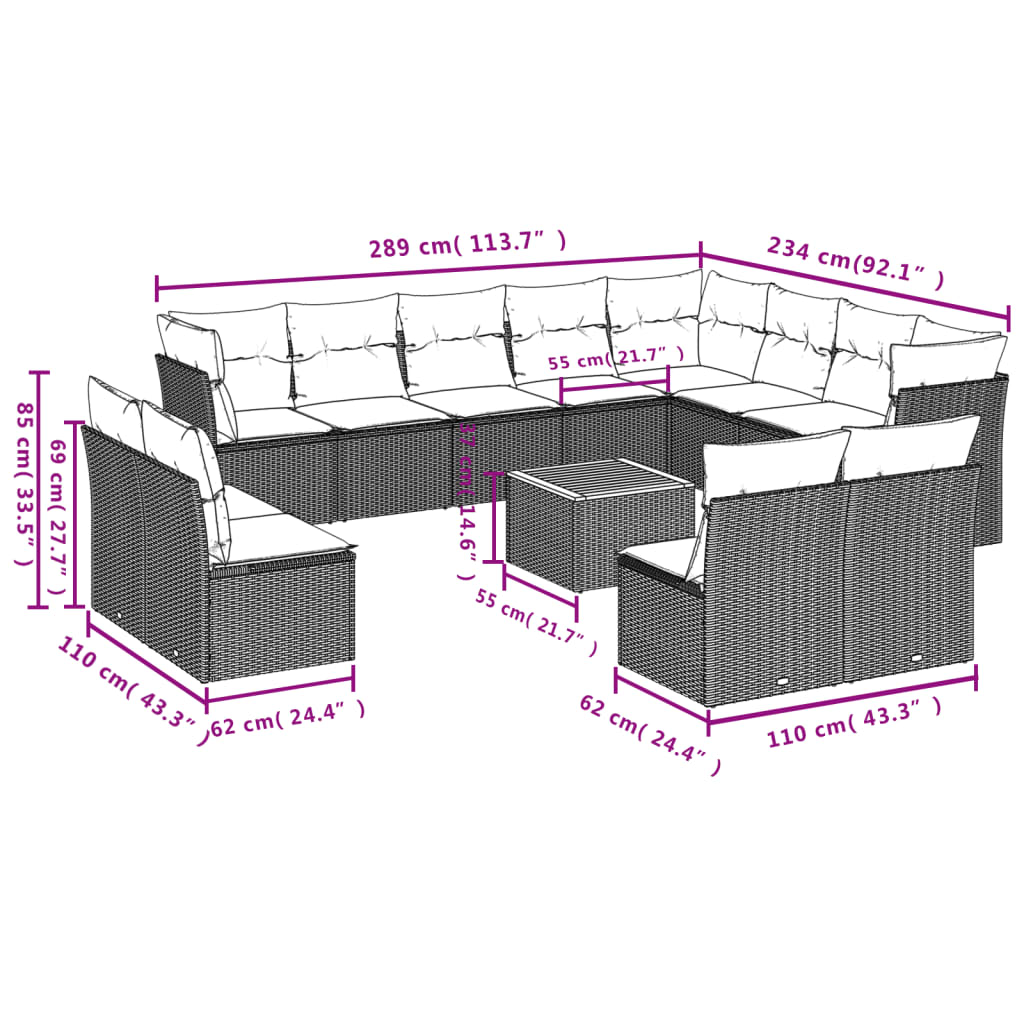 13-delige Loungeset met kussens poly rattan