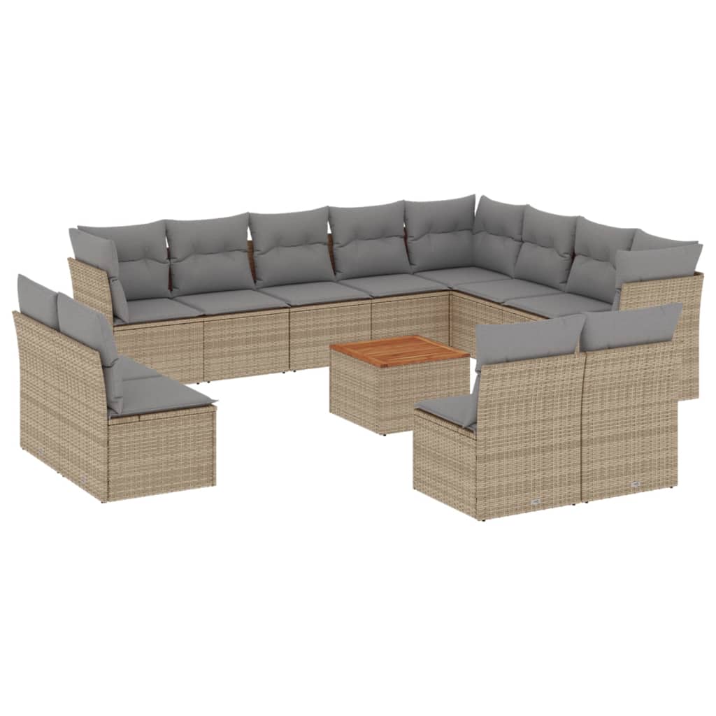 13-delige Loungeset met kussens poly rattan beige