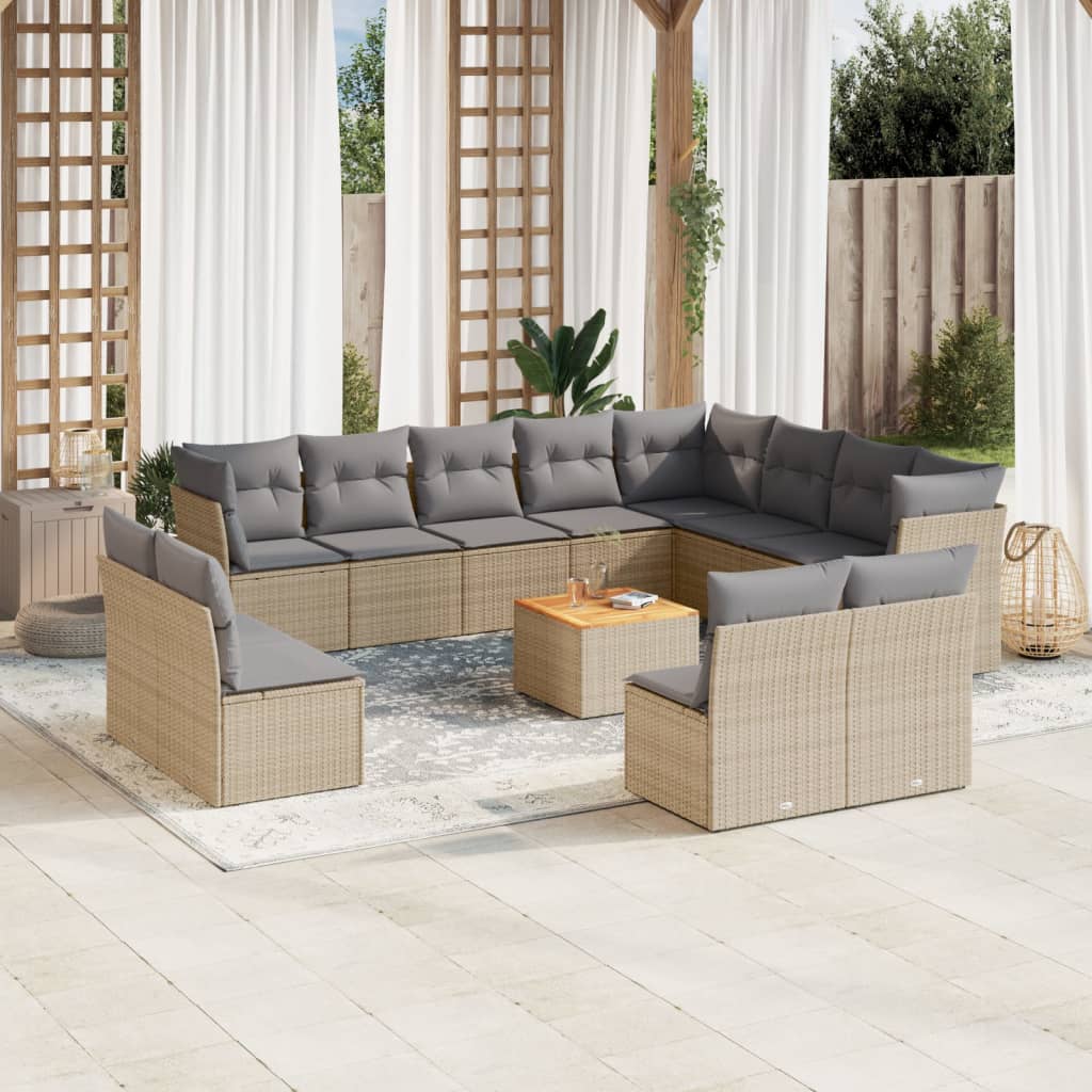 13-delige Loungeset met kussens poly rattan