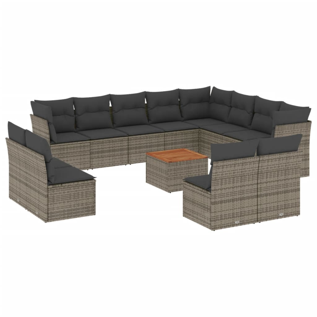 13-delige Loungeset met kussens poly rattan beige