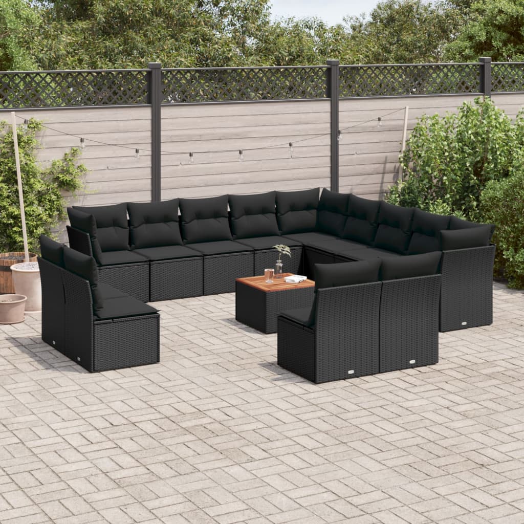 14-delige Loungeset met kussens poly rattan beige