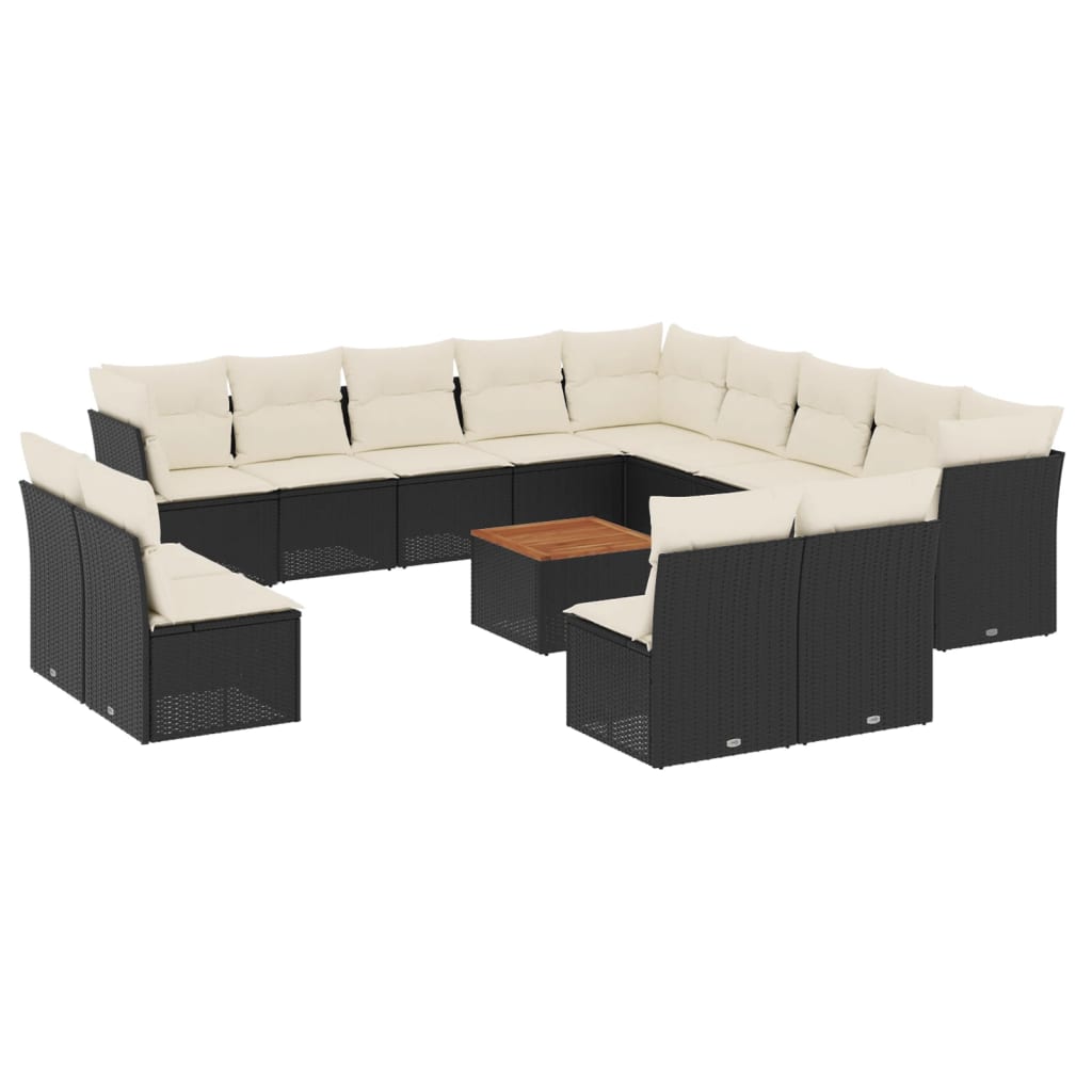 14-delige Loungeset met kussens poly rattan beige