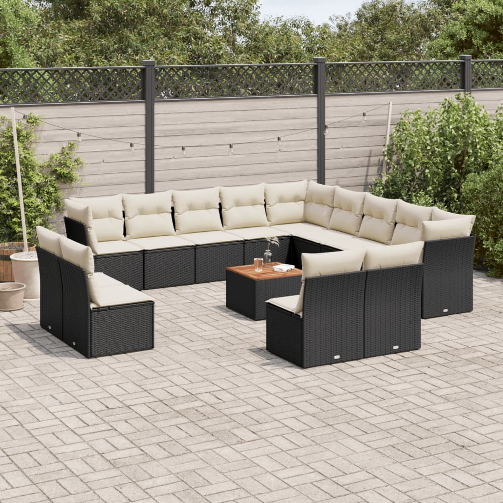 14-delige Loungeset met kussens poly rattan beige