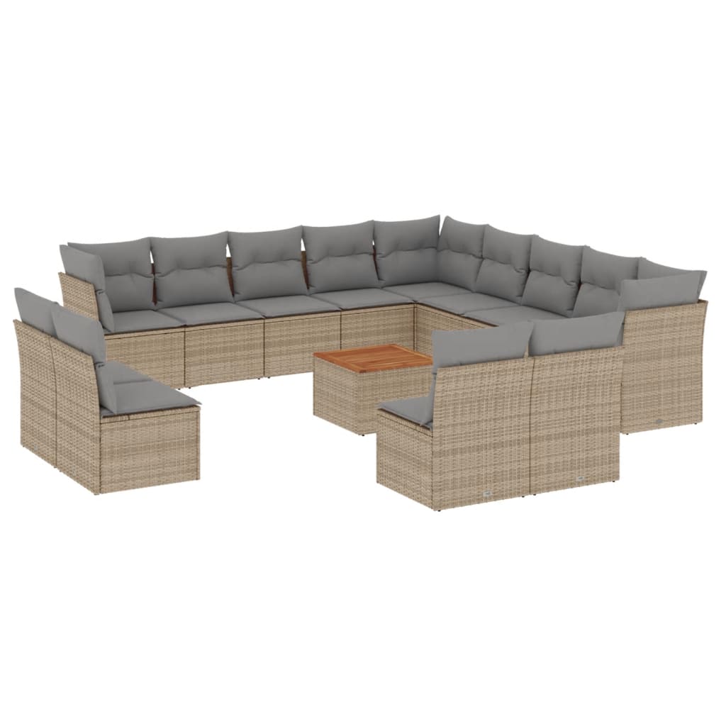 14-delige Loungeset met kussens poly rattan beige