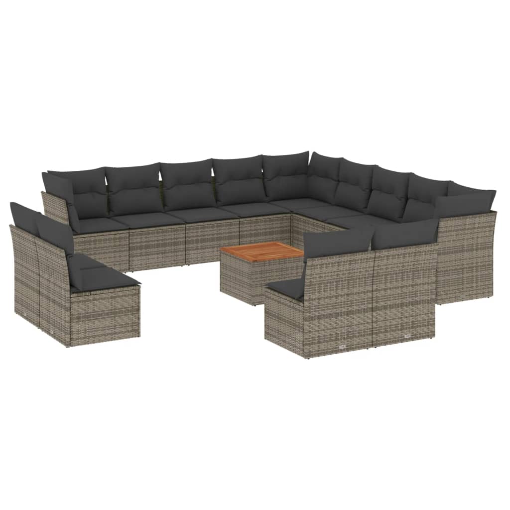 14-delige Loungeset met kussens poly rattan beige