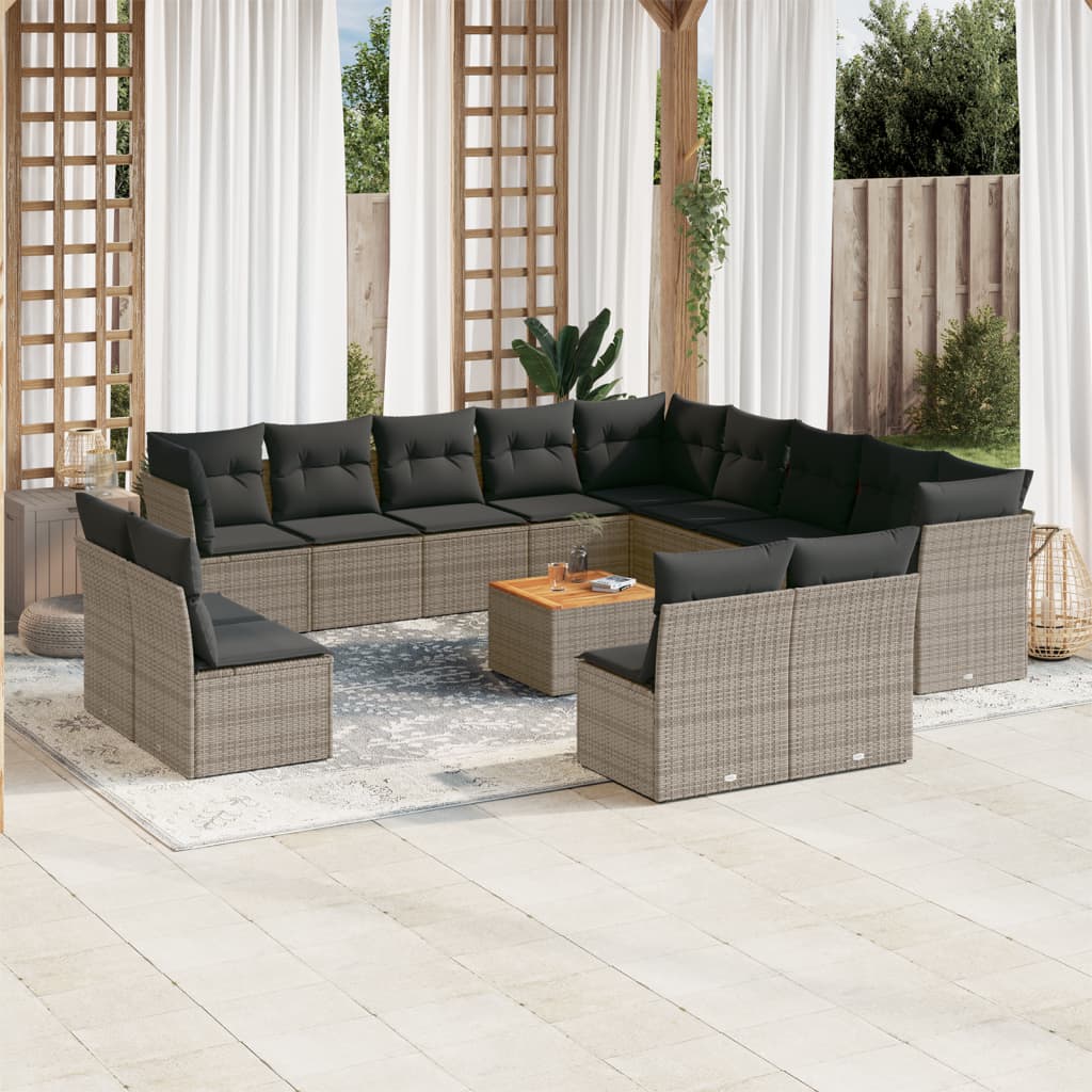 14-delige Loungeset met kussens poly rattan beige