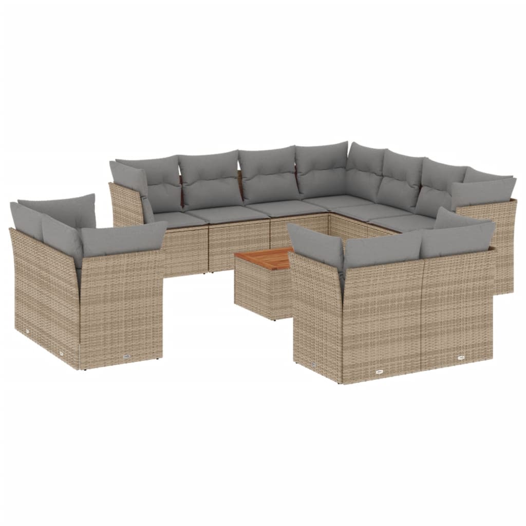 12-delige Loungeset met kussens poly rattan beige