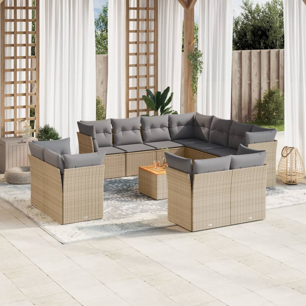 12-delige Loungeset met kussens poly rattan beige