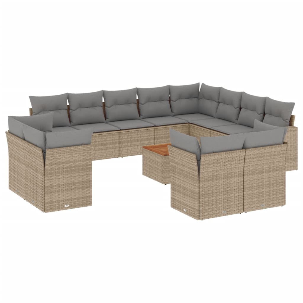 13-delige Loungeset met kussens poly rattan zwart