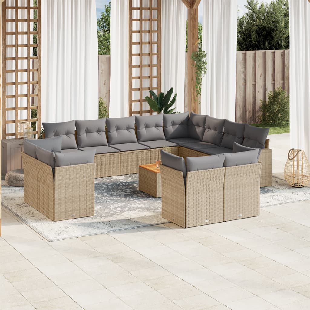 13-delige Loungeset met kussens poly rattan zwart