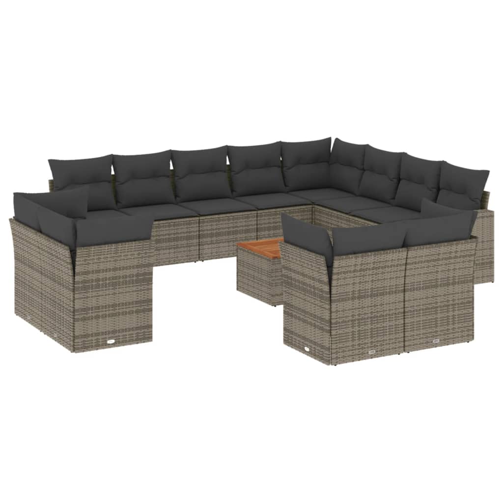 13-delige Loungeset met kussens poly rattan zwart