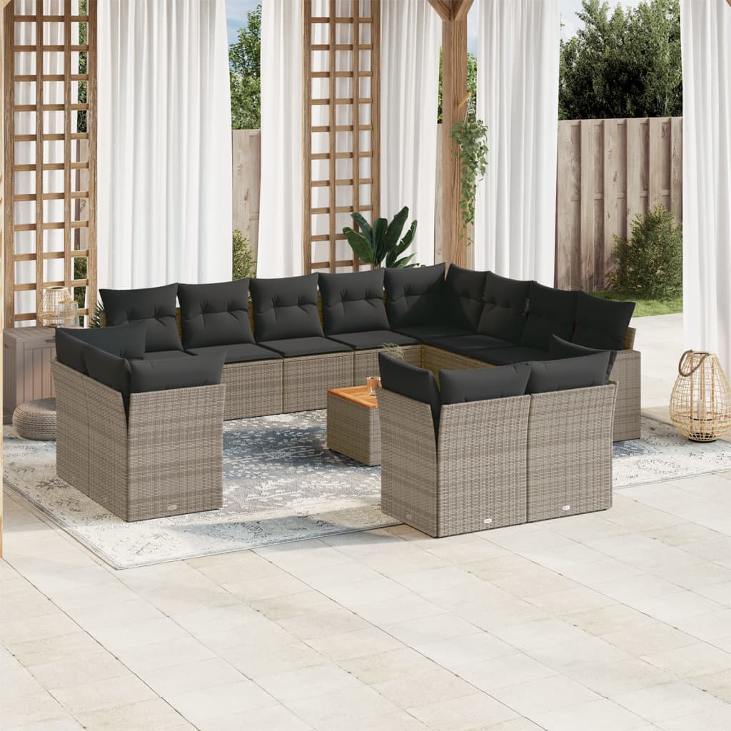 13-delige Loungeset met kussens poly rattan zwart