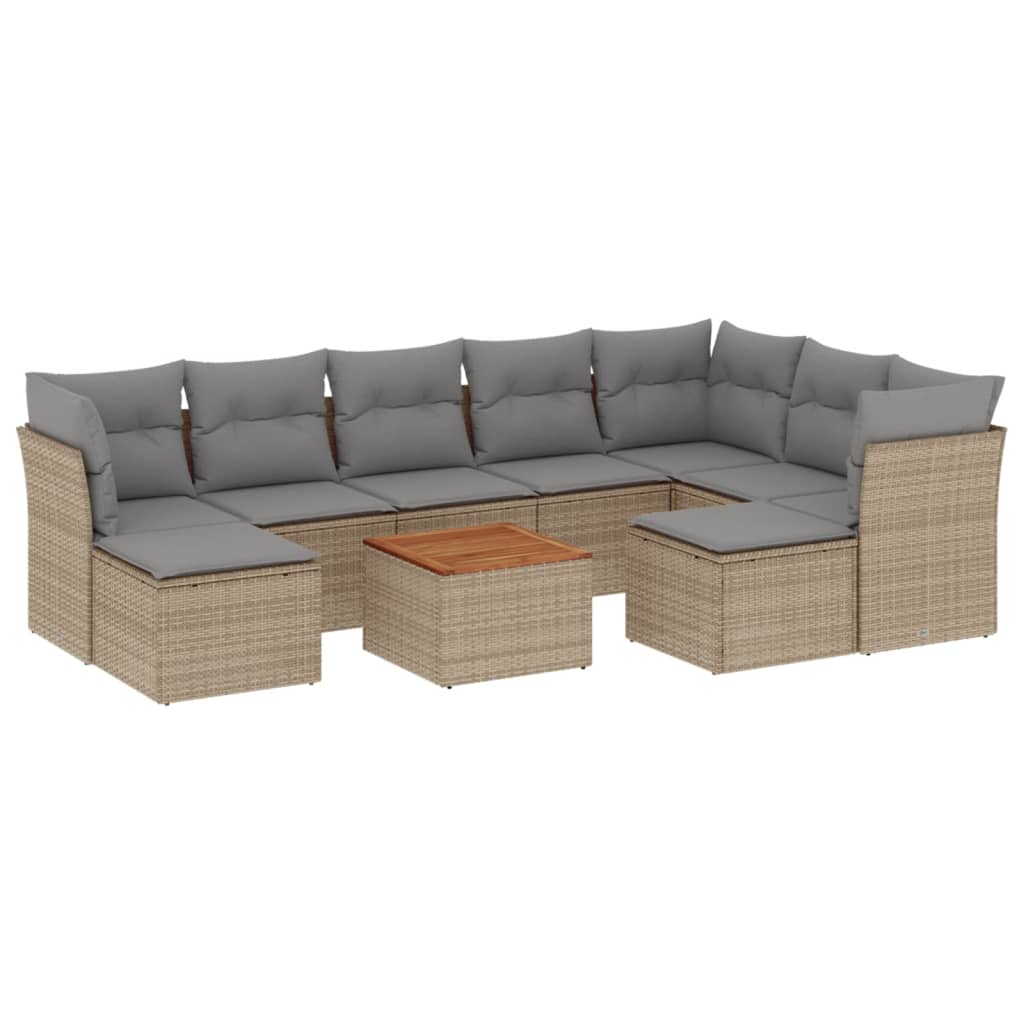 10-delige Loungeset met kussens poly rattan zwart