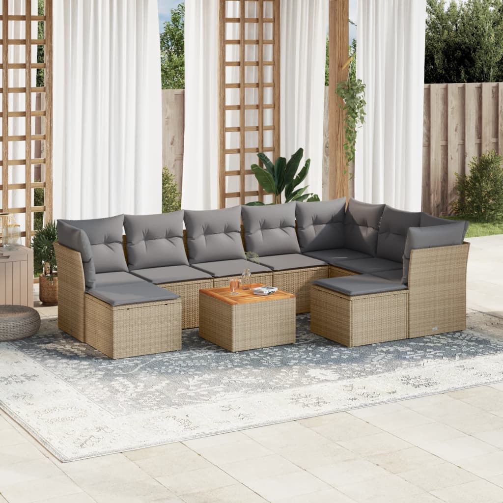 10-delige Loungeset met kussens poly rattan zwart