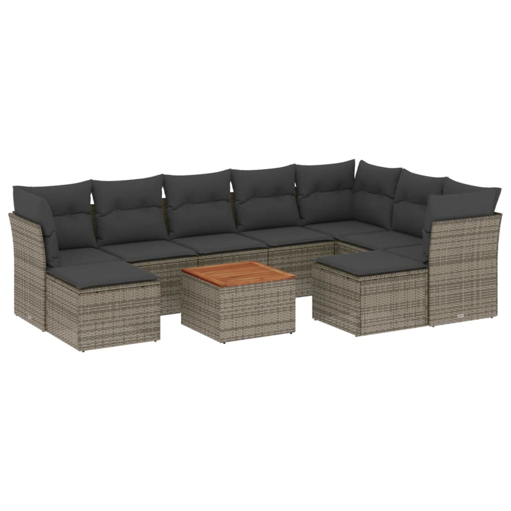 10-delige Loungeset met kussens poly rattan zwart