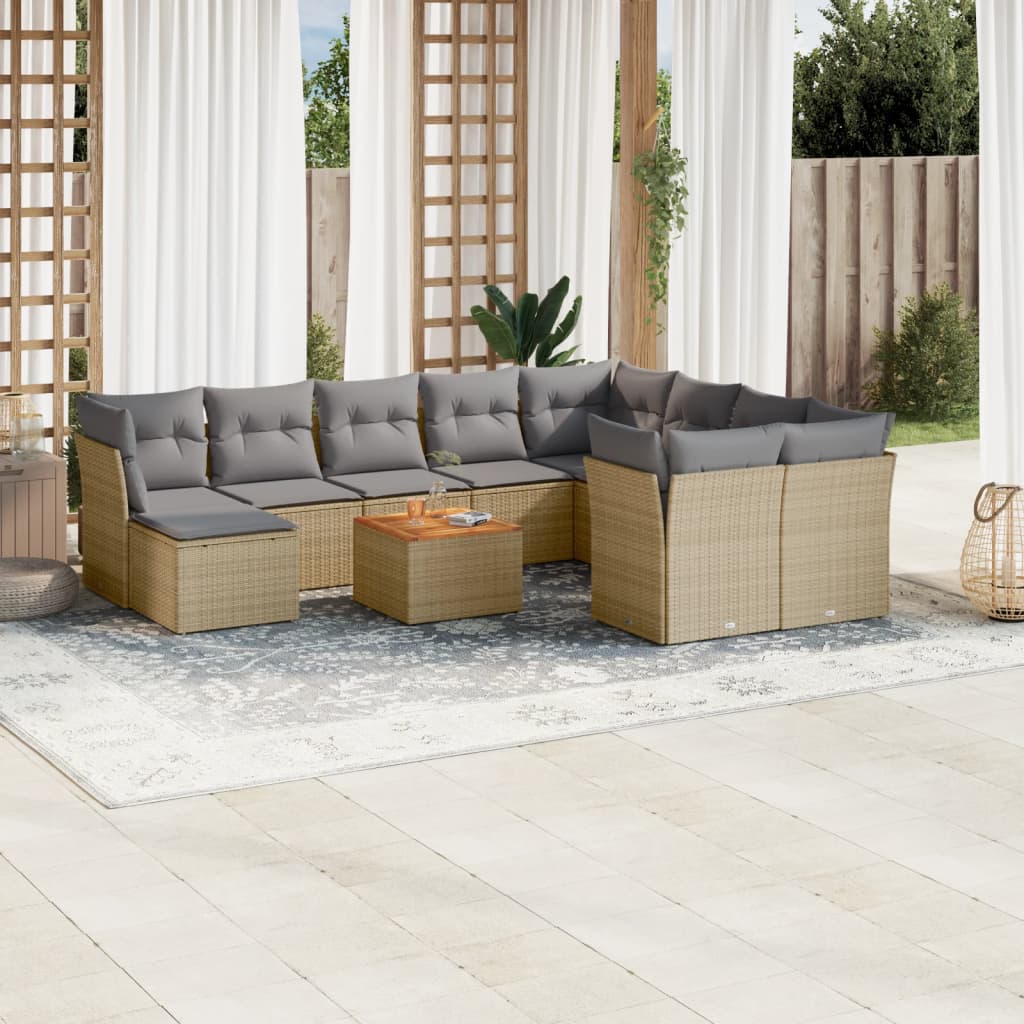 11-delige Loungeset met kussens poly rattan