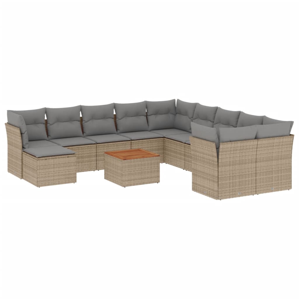 12-delige Loungeset met kussens poly rattan beige