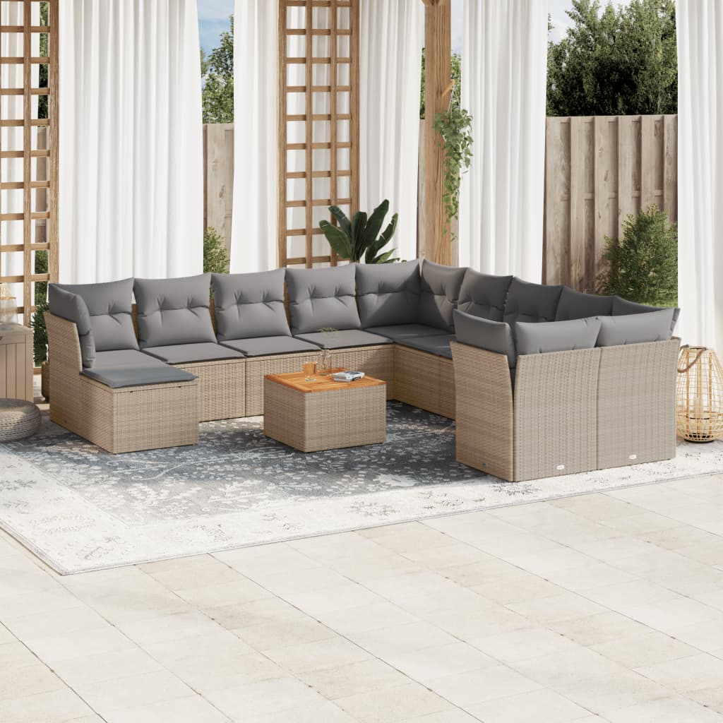 12-delige Loungeset met kussens poly rattan beige