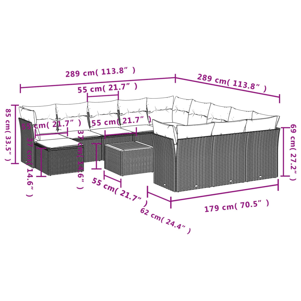 13-delige Loungeset met kussens poly rattan