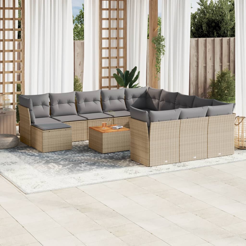 13-delige Loungeset met kussens poly rattan