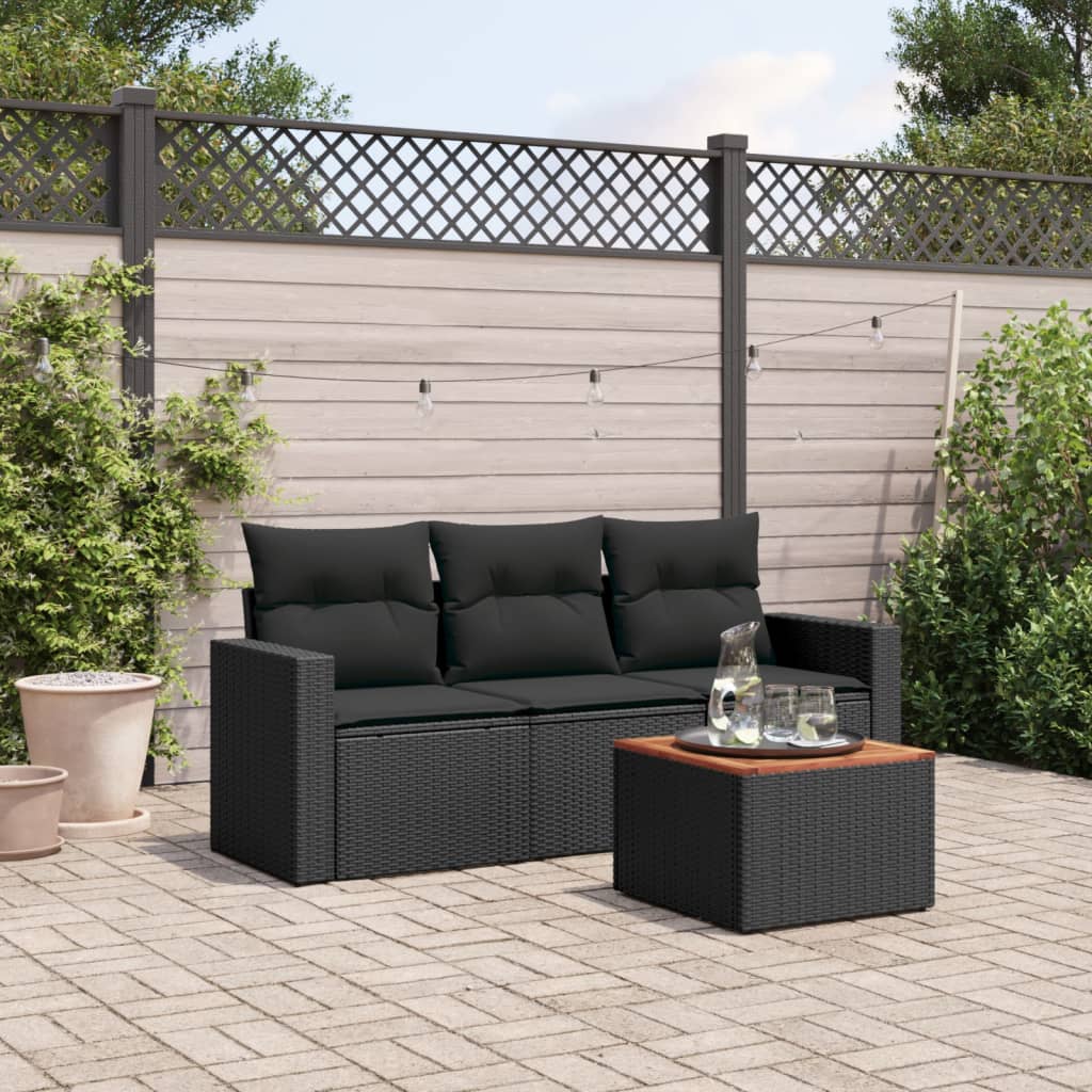 4-delige Loungeset met kussens poly rattan