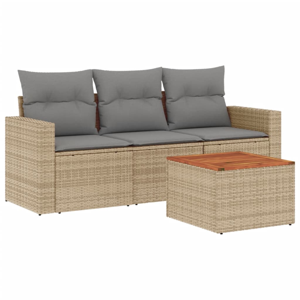 4-delige Loungeset met kussens poly rattan