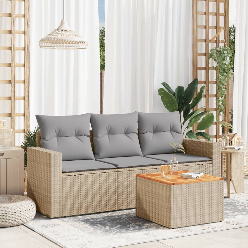 4-delige Loungeset met kussens poly rattan