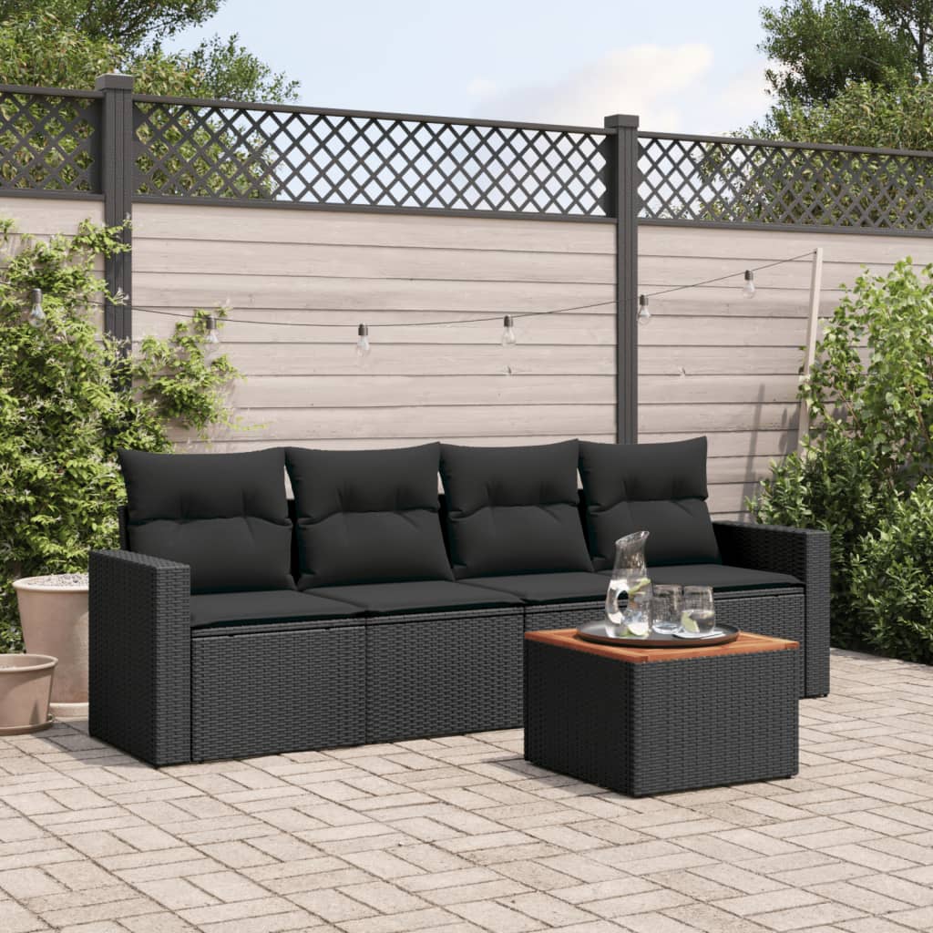 5-delige Loungeset met kussens poly rattan