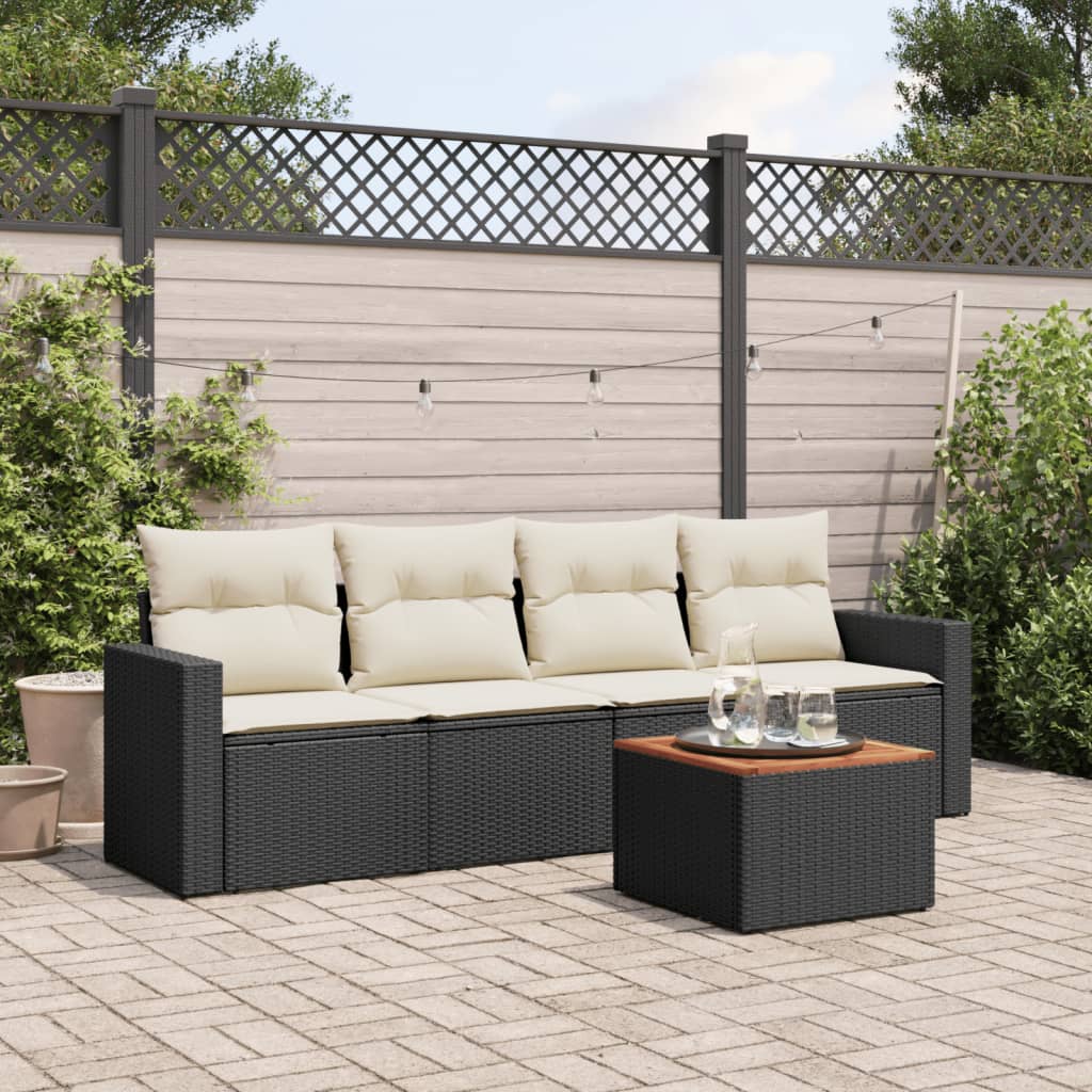 5-delige Loungeset met kussens poly rattan