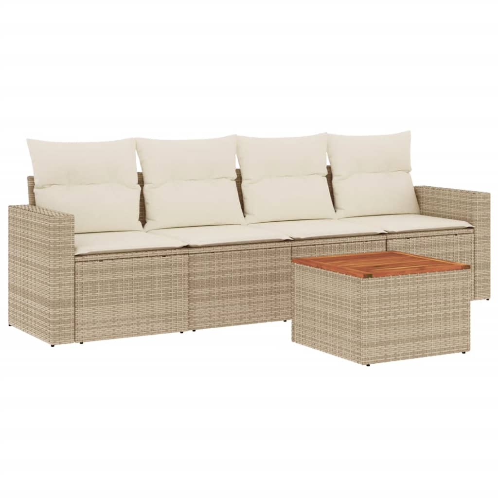 5-delige Loungeset met kussens poly rattan