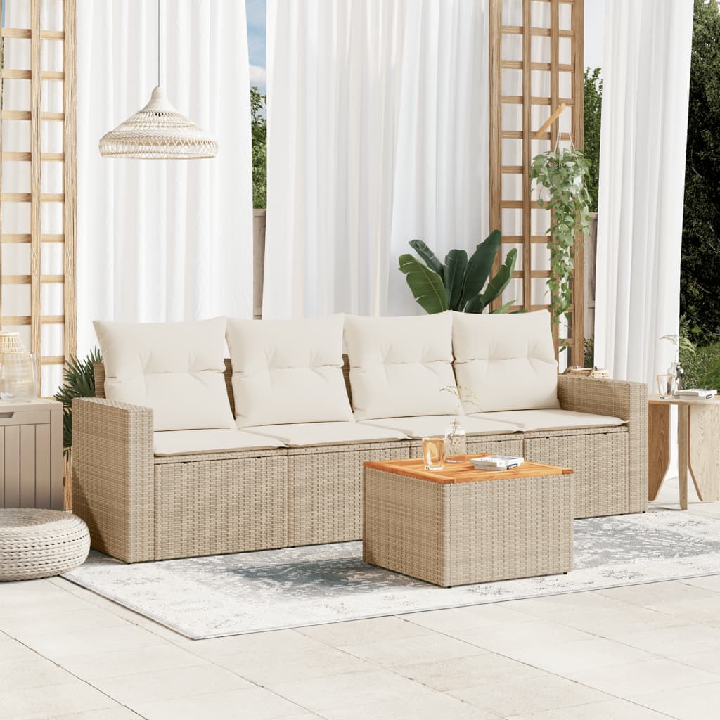 5-delige Loungeset met kussens poly rattan