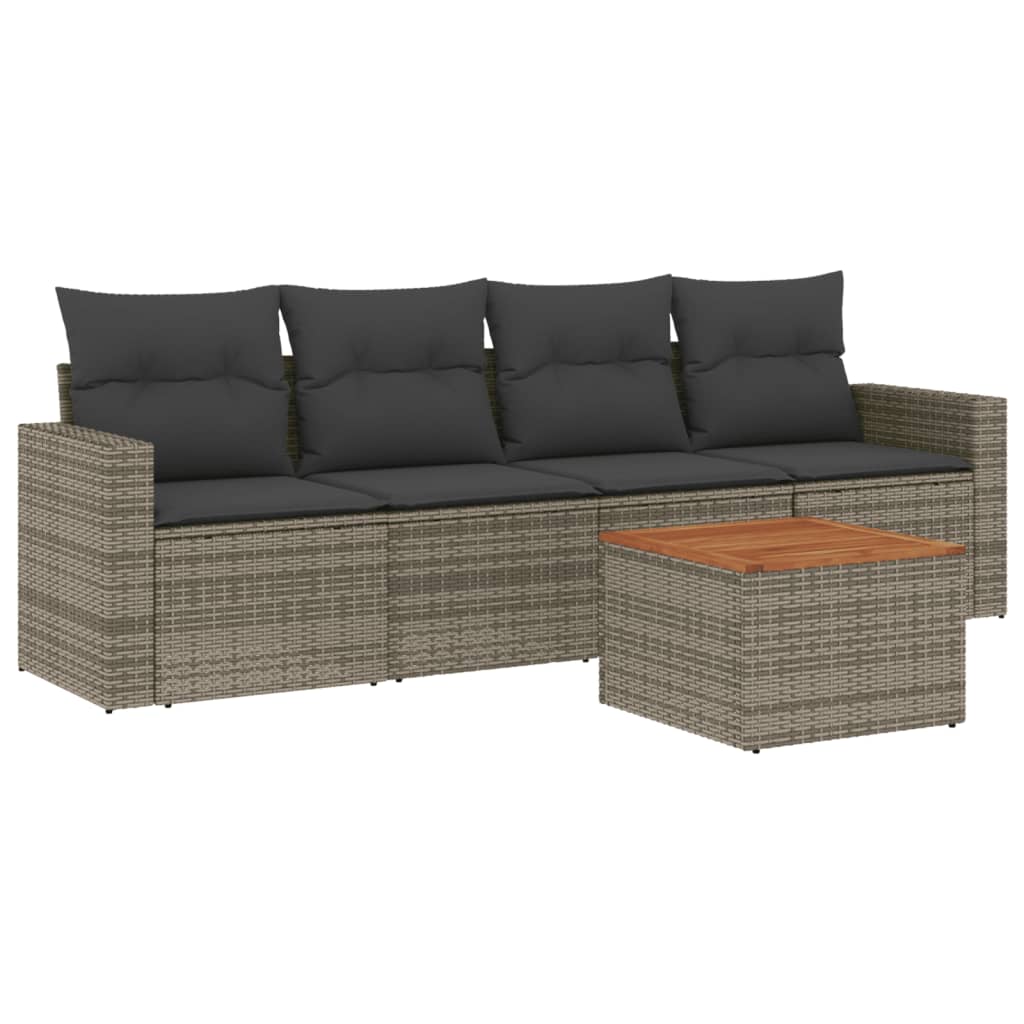 5-delige Loungeset met kussens poly rattan