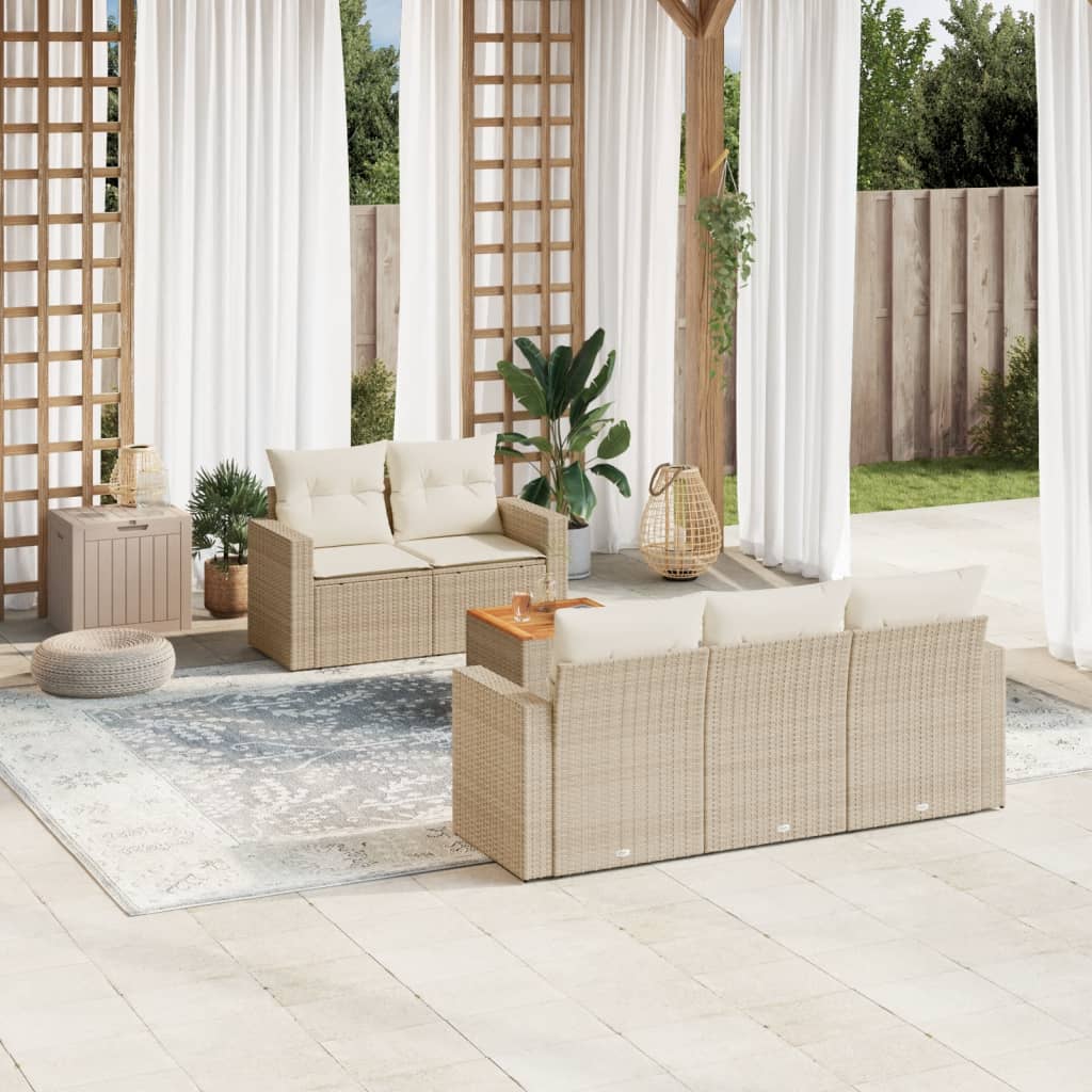 6-delige Loungeset met kussens poly rattan