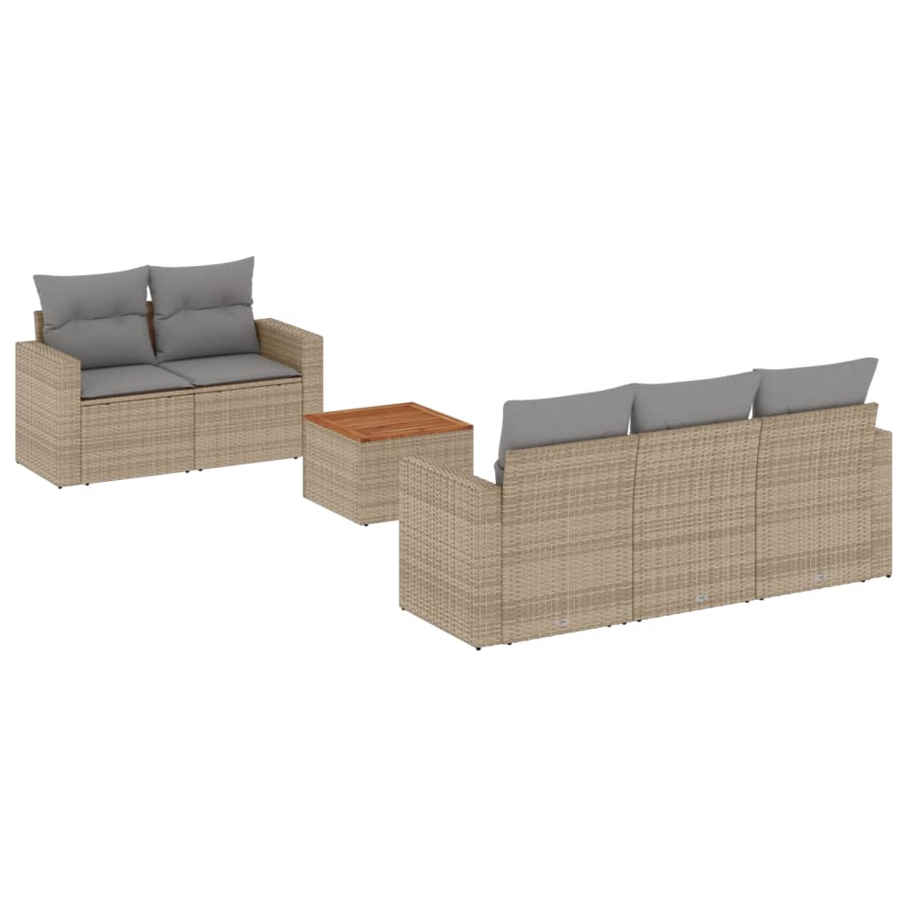 6-delige Loungeset met kussens poly rattan