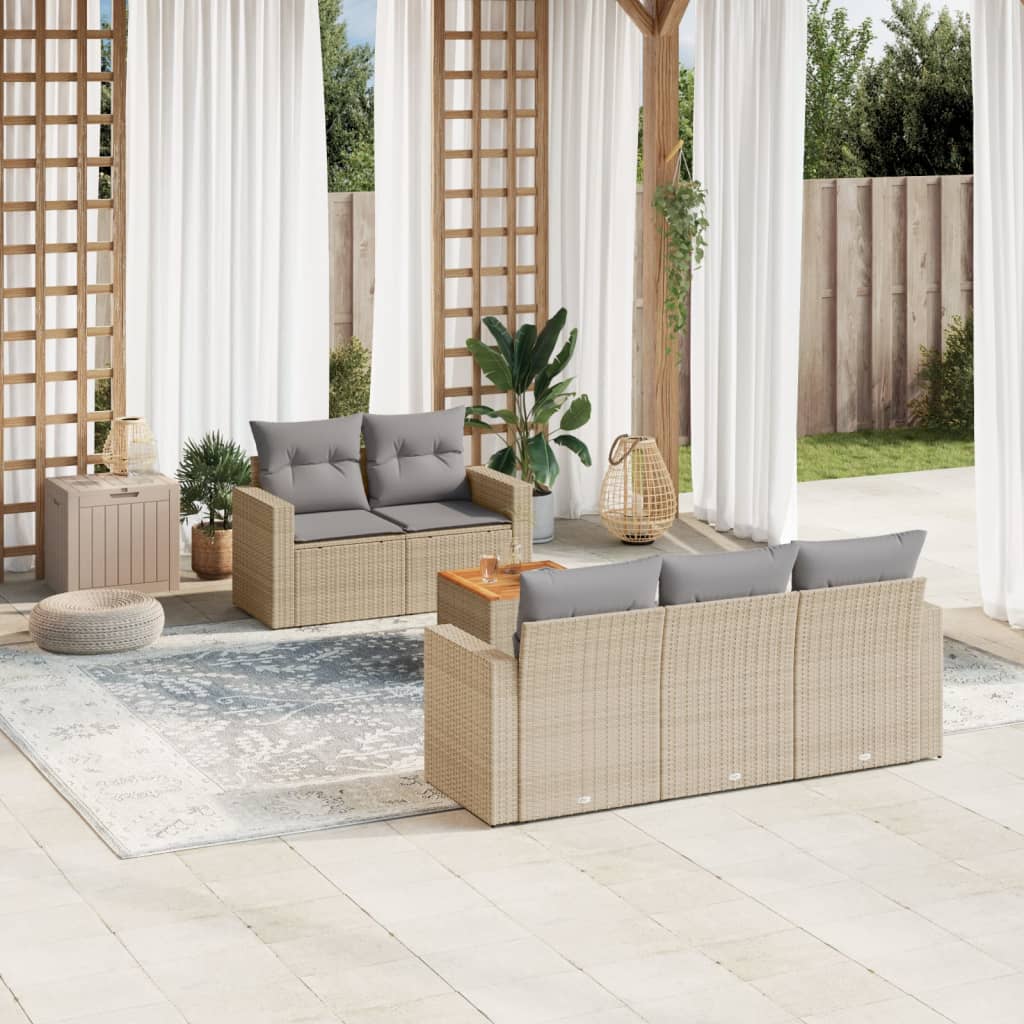 6-delige Loungeset met kussens poly rattan