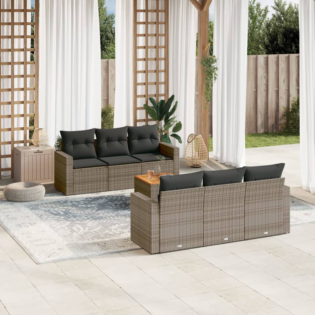 7-delige Loungeset met kussens poly rattan