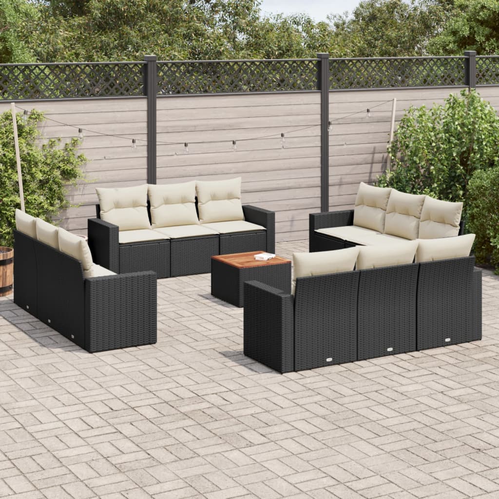 13-delige Loungeset met kussens poly rattan beige