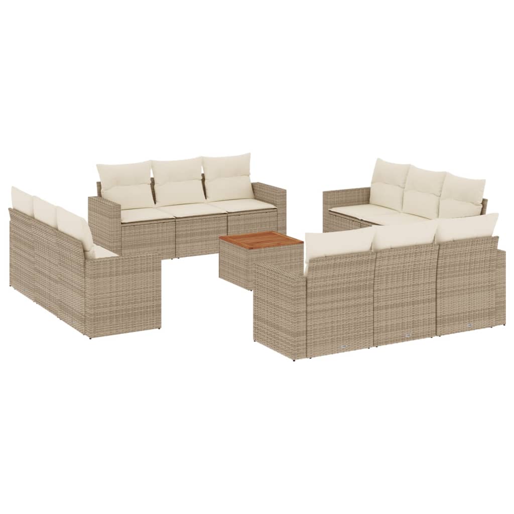 13-delige Loungeset met kussens poly rattan beige