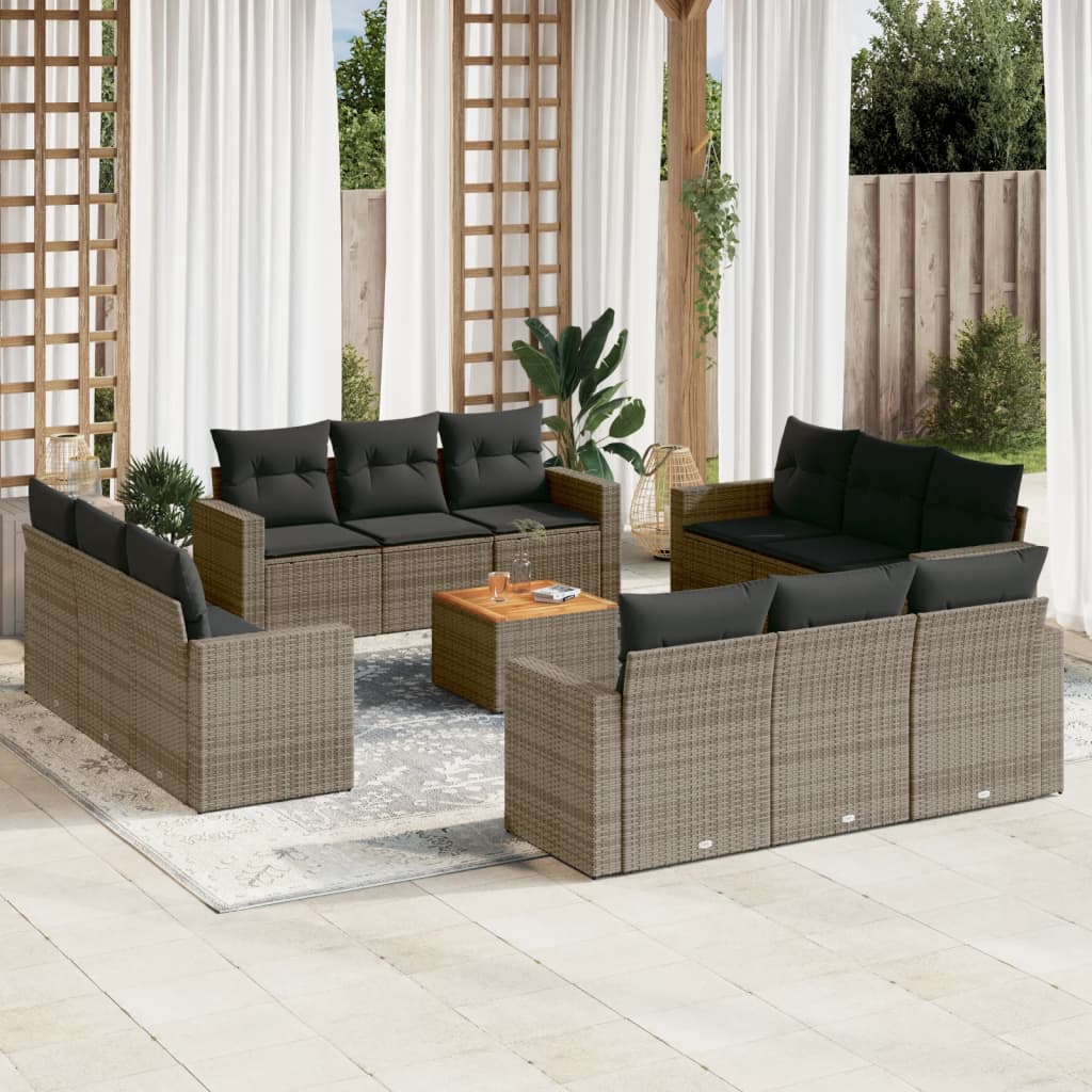 13-delige Loungeset met kussens poly rattan beige