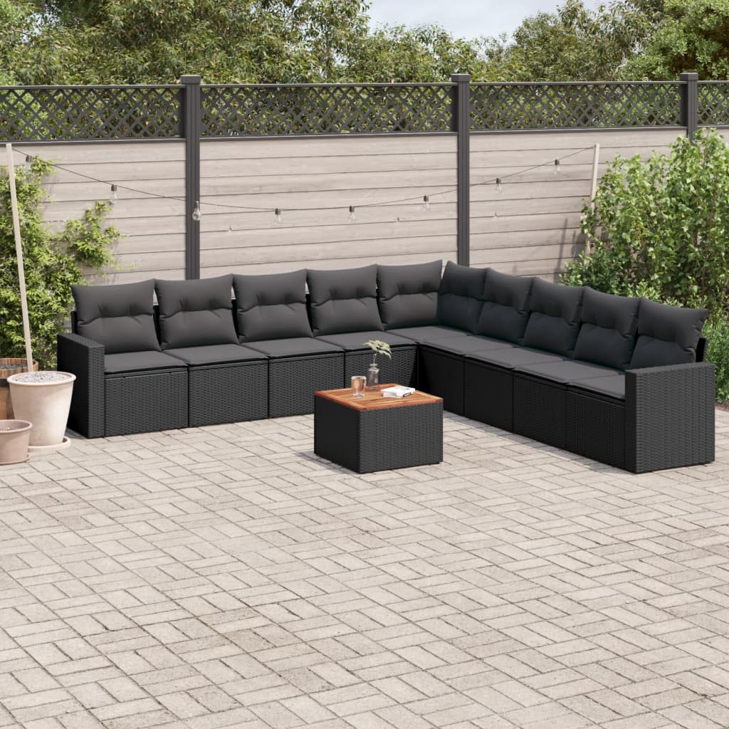 10-delige Loungeset met kussens poly rattan grijs