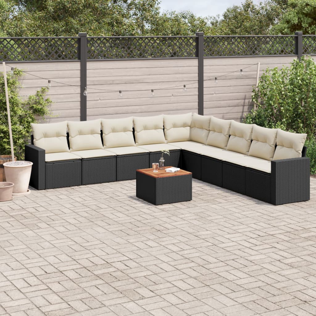 10-delige Loungeset met kussens poly rattan grijs