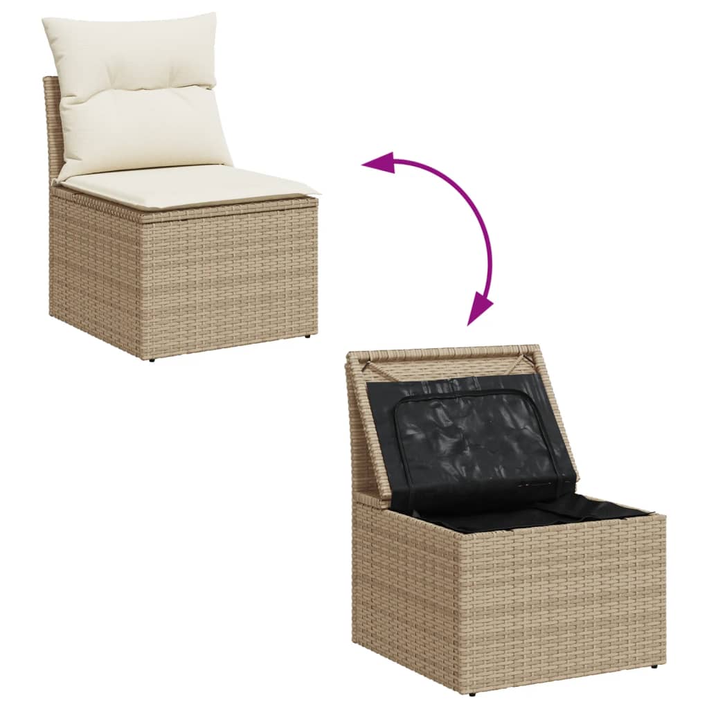 10-delige Loungeset met kussens poly rattan grijs