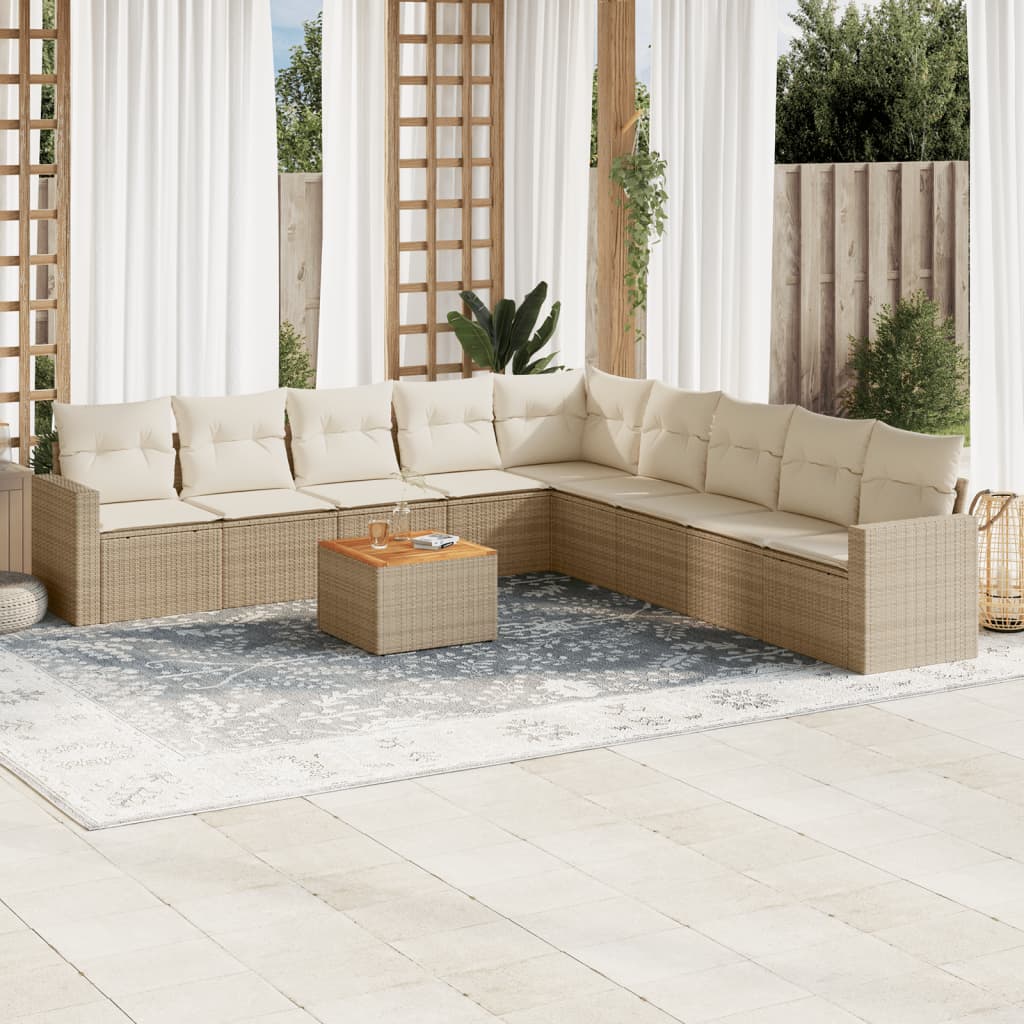 10-delige Loungeset met kussens poly rattan grijs