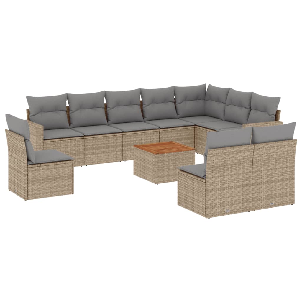 11-delige Tuinset met kussens poly rattan beige