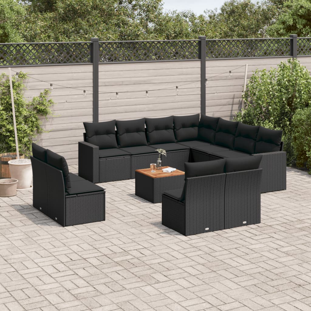 12-delige Loungeset met kussens poly rattan beige