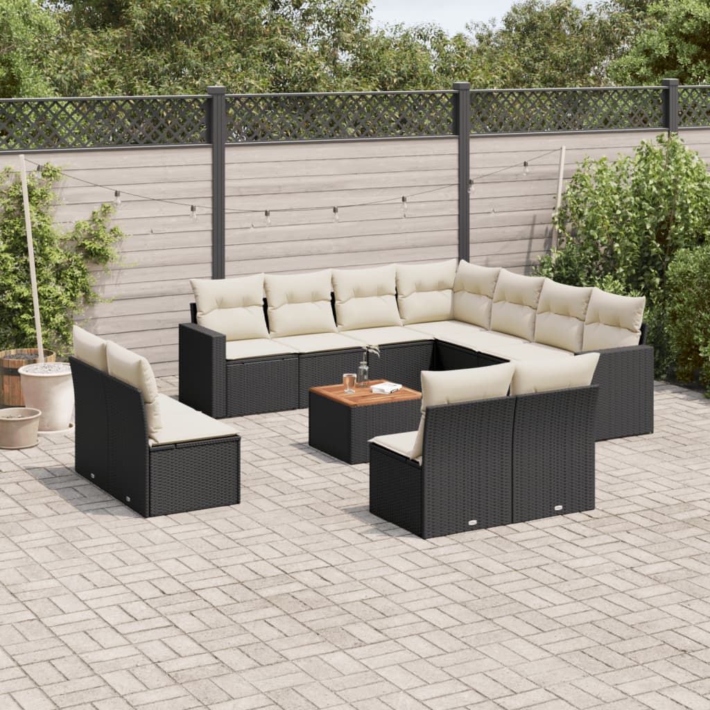 12-delige Loungeset met kussens poly rattan beige